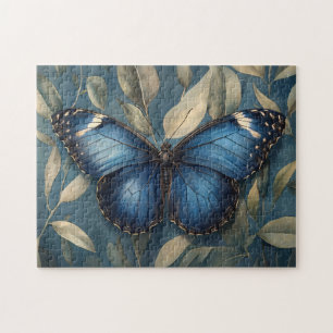 Blue Butterfly Resting on Foliage Jigsaw Puzzle