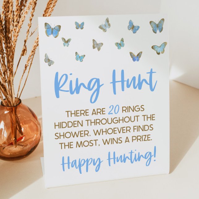 Blue Butterfly Ring Hunt Bridal Shower Game Pedest Pedestal Sign (Creator Uploaded)