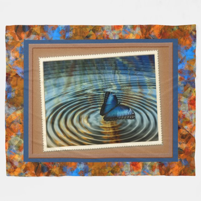 Blue Butterfly Ripple Photography Print Fleece Blanket (Front (Horizontal))