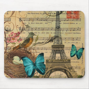 Blue butterfly Robin bird nest Paris Eiffel Tower Mouse Mat