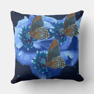 Blue Butterfly Rose Pillow