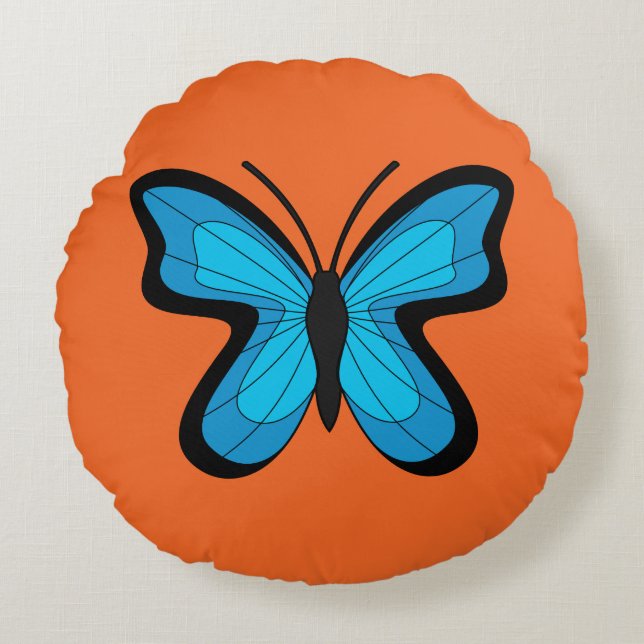 Blue Butterfly Round Cushion (Front)