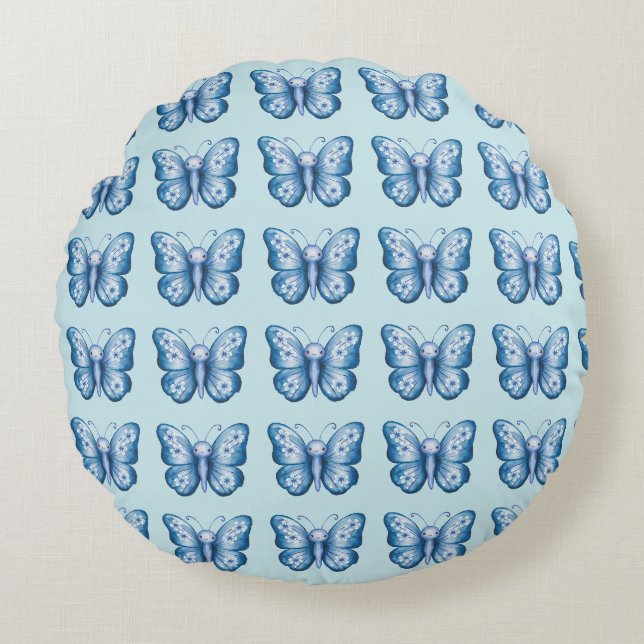 Blue Butterfly Round Cushion (Front)