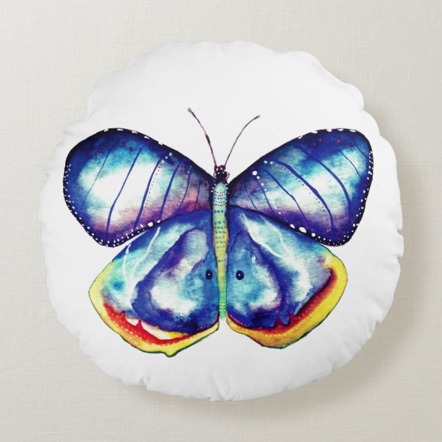 Blue Butterfly  Round throw cushion (Front)