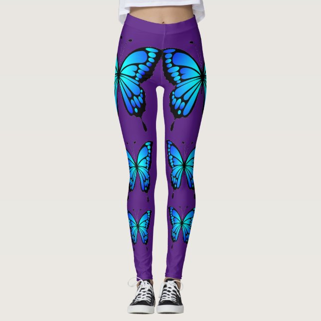  Blue Butterfly Royal Purple Lilac Trendy Leggings (Front)