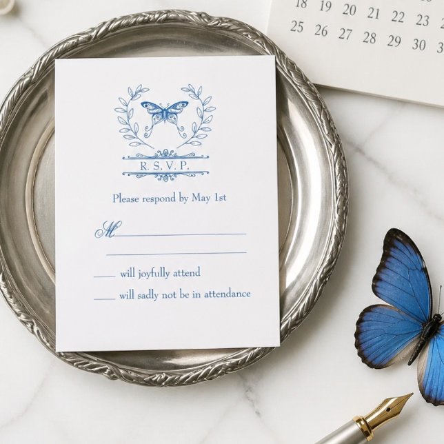 Blue Butterfly RSVP Wedding Response Card (Creator Uploaded)