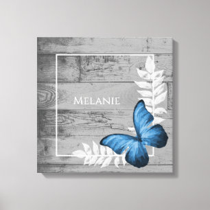 Blue Butterfly Rustic Canvas Print