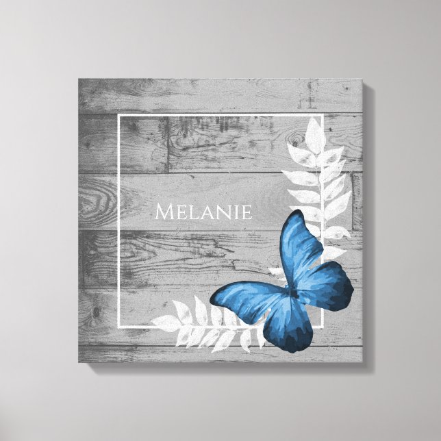 Blue Butterfly Rustic Canvas Print (Front)