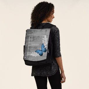 Blue Butterfly Rustic Personalised Backpack