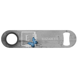 Blue Butterfly Rustic Personalised Bar Key