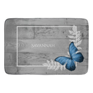 Blue Butterfly Rustic Personalised Bath Mat