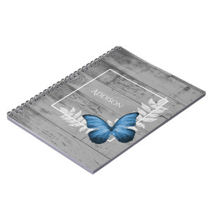 Blue Butterfly Rustic Personalized Notebook