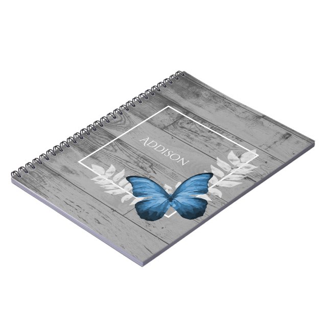 Blue Butterfly Rustic Personalized Notebook (Left Side)