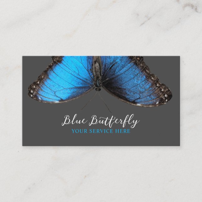 Blue Butterfly Salon & Spa Elegant Dark Grey Business Card (Front)