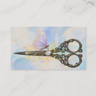 Blue Butterfly Scissors Hair Stylist Business Card