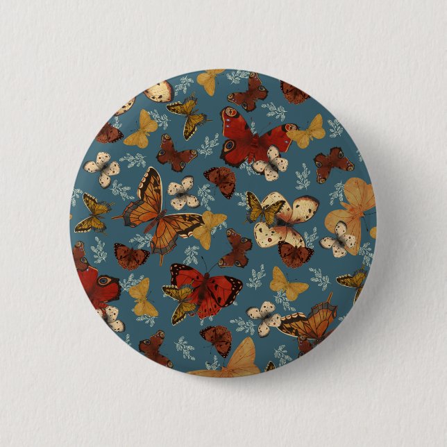 blue Butterfly seamless pattern 6 Cm Round Badge (Front)