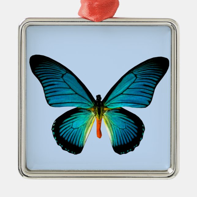 Blue Butterfly Square Ornament (Front)