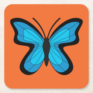 Blue Butterfly Square Paper Coaster