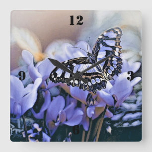 Blue Butterfly Square Wall Clock