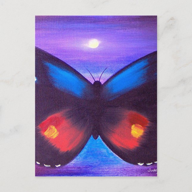 Blue Butterfly Sunset Painting - Multi Postcard (Front)
