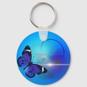 Blue butterfly swirls key ring