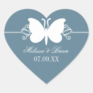 Blue Butterfly Swirls Wedding Stickers