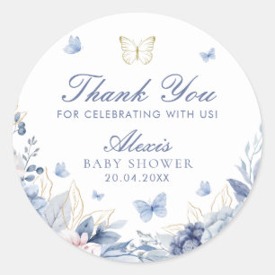 Blue Butterfly Thank You Boy Baby Shower Classic Round Sticker