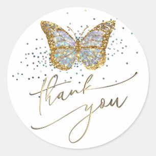 blue butterfly thank you classic round sticker