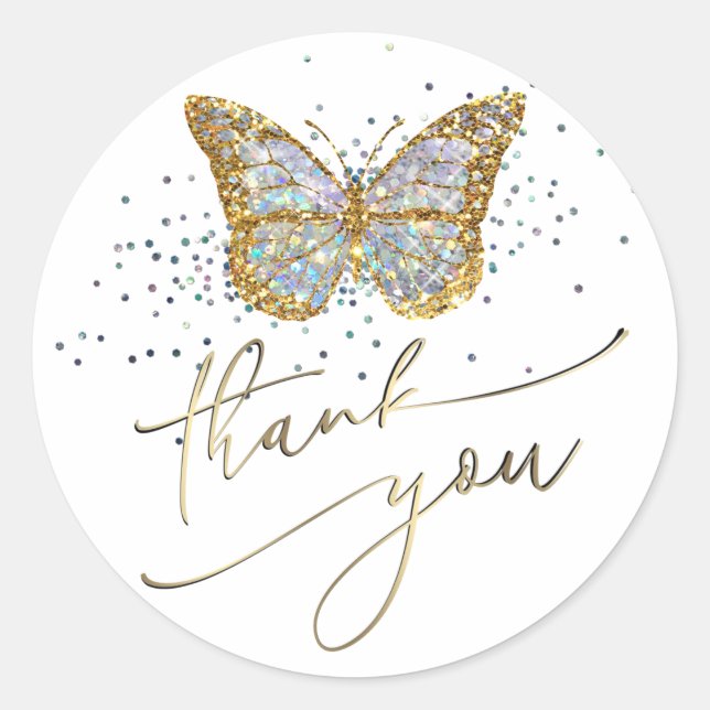 blue butterfly thank you classic round sticker (Front)
