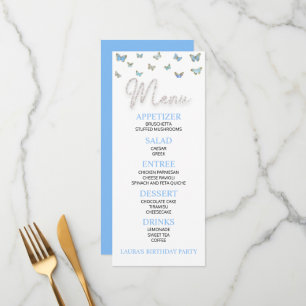 Blue Butterfly Themed Birthday Party Flat Menu
