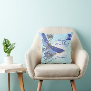 Blue Butterfly Throw Pillow