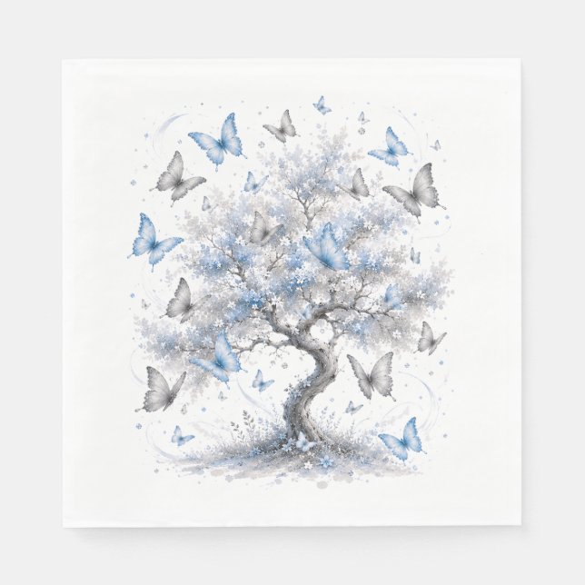 Blue Butterfly Tree Luncheon Napkins (Front)