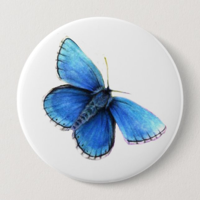 Blue butterfly watercolor art button (Front)