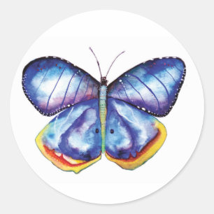 Blue Butterfly Watercolor Classic Round Sticker