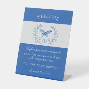 Blue Butterfly Wedding Place Card Tabletop Sign