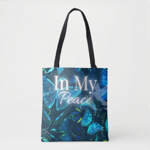 Blue Butterfly whimsy Aesthetic Calm Mind Quote Tote Bag
