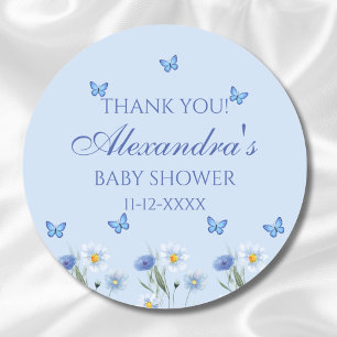 Blue Butterfly Wildflower Baby Shower Thank You Classic Round Sticker