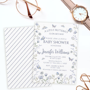 Blue butterfly wildflower its a boy baby shower invitation