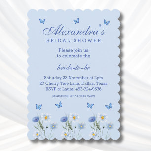 Blue Butterfly Wildflower Spring Bridal Shower Invitation