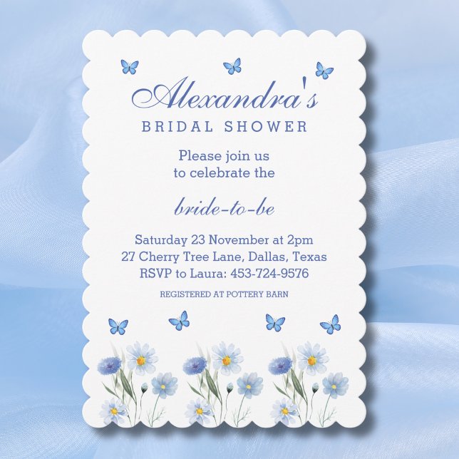 Blue Butterfly Wildflower Spring Bridal Shower Invitation (Creator Uploaded)