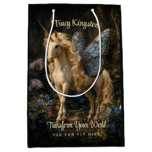 Blue Butterfly Winged Forest Unicorn Fantasy Magic Medium Gift Bag