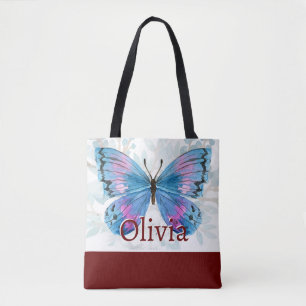 Blue Butterfly with Burgundy Accents Tote Bag