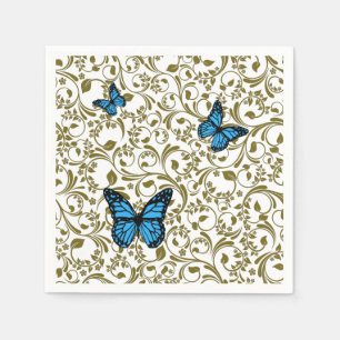 Blue Butterfly with Golden Leaves Napkin
