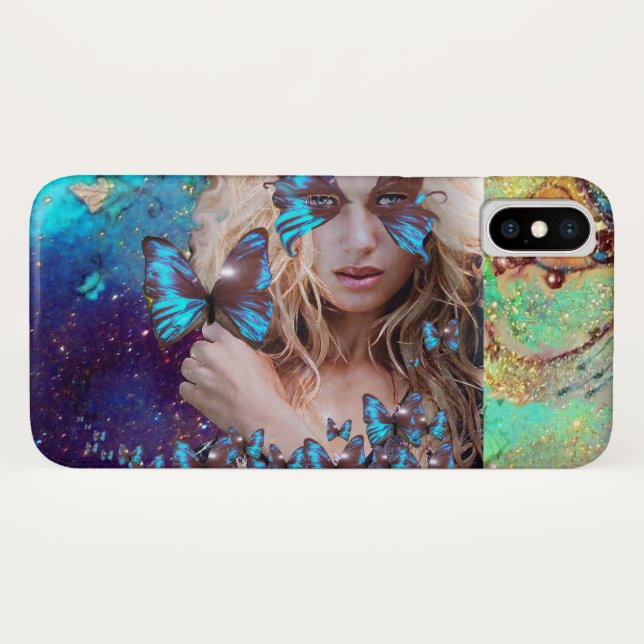 BLUE BUTTERFLY WITH GREEN GOLD SPARKLES Case-Mate iPhone CASE (Back (Horizontal))