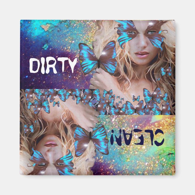 BLUE BUTTERFLY WITH GREEN GOLD SPARKLES MAGNET (Front)