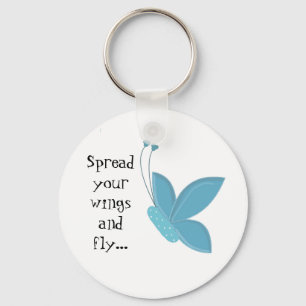 Blue Butterfly with Saying Key Ring