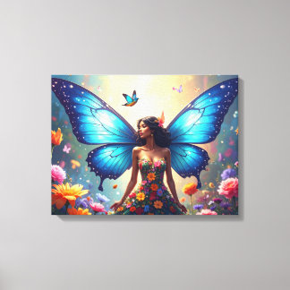 Blue Butterfly Woman Canvas Print