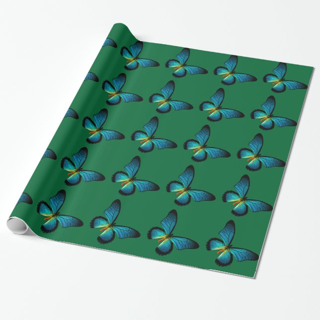 Blue Butterfly Wrapping Paper (Unrolled)