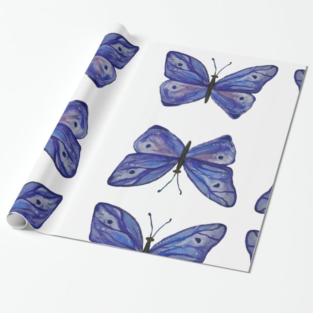 Blue Butterfly Wrapping Paper, 30 in x 6 ft Wrapping Paper (Unrolled)