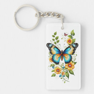 Blue Butterfly & Yellow Blooms-45871 Hoodie Key Ring